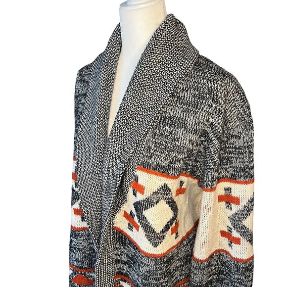 Vintage Dimension By Milford Black Aztec Southwestern Open Front Cardigan Medium - Picture 2 of 6
